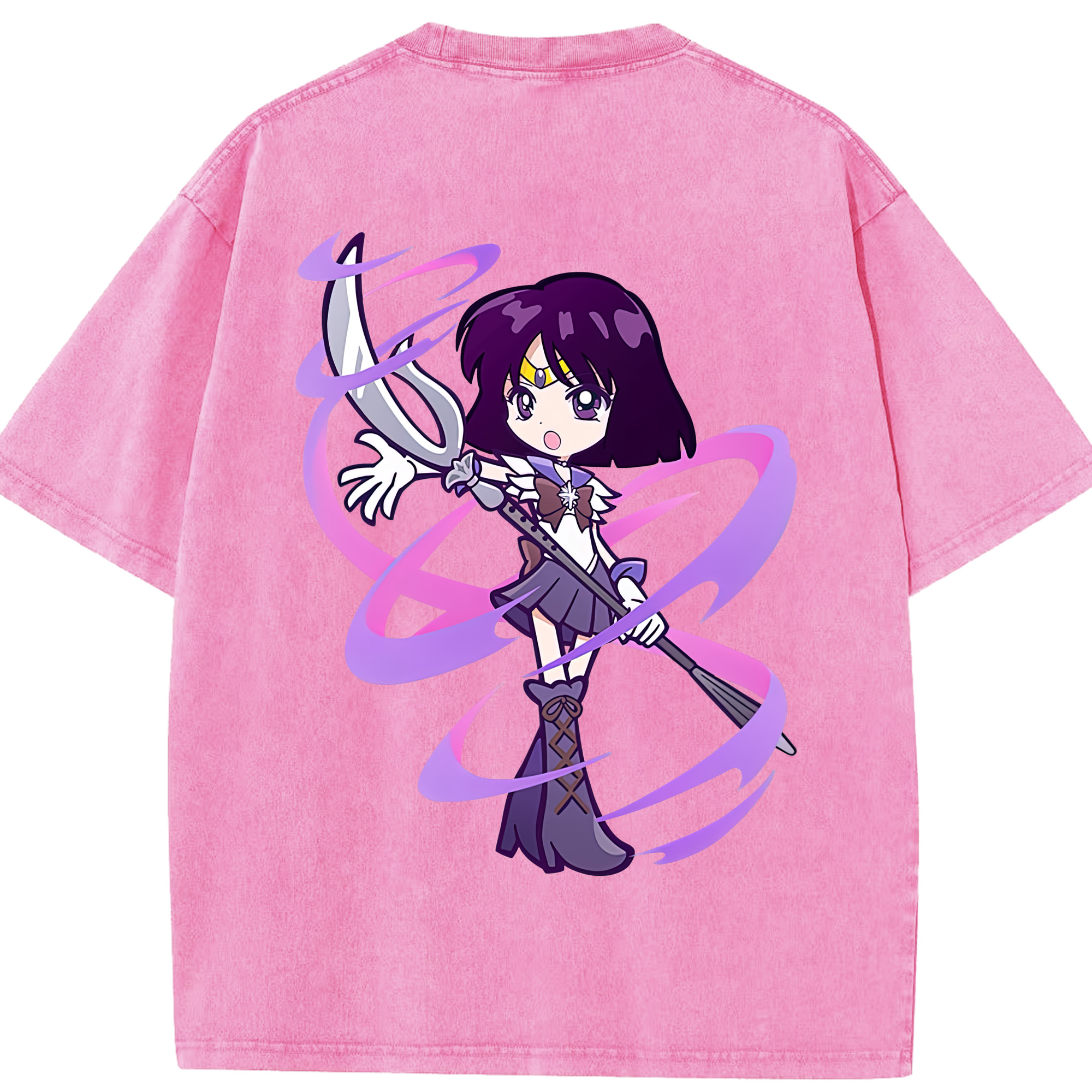 （画像用） 美少女戦士セーラームーン 土萠ほたる Sailor Moon Tomoe Hotaru （セーラーサターン；Sailor Saturn） 綿100% ヴィンテージ風 半袖Tシャツ（背面プリント）